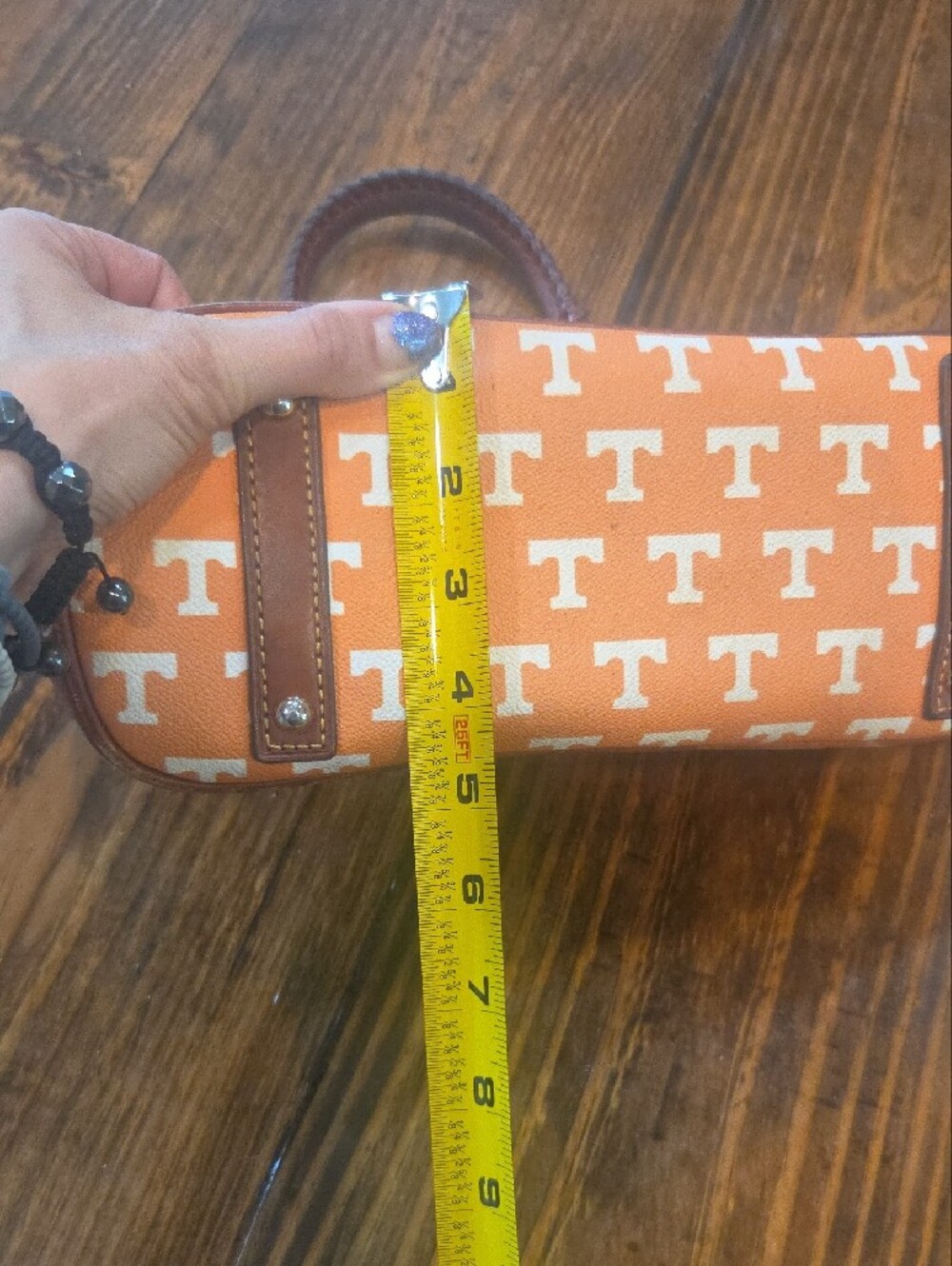 Dooney & Bourke Orange and White TENNESSEE Logo Satchel with Brown Trim - Picture 9 of 9